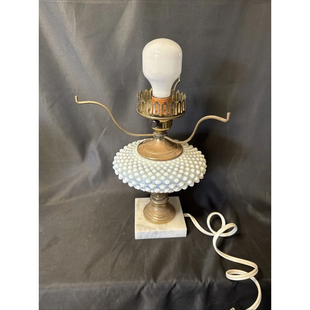 Vintage French Opalescent Hobnail Table Lamp with Marble Base